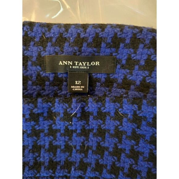 Ann Taylor Blue & Black Houndstooth Pencil Skirt Wool Blend whimsygoth chic - Picture 4 of 6